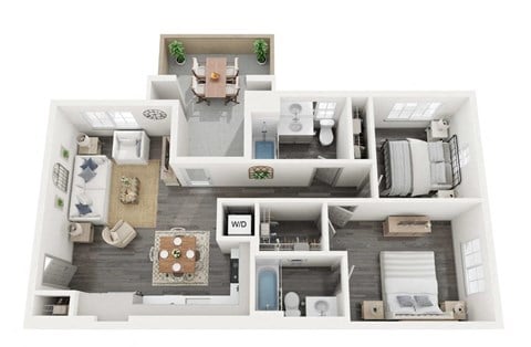 Floor plan for 2 beds, 2 baths, 899 sqft